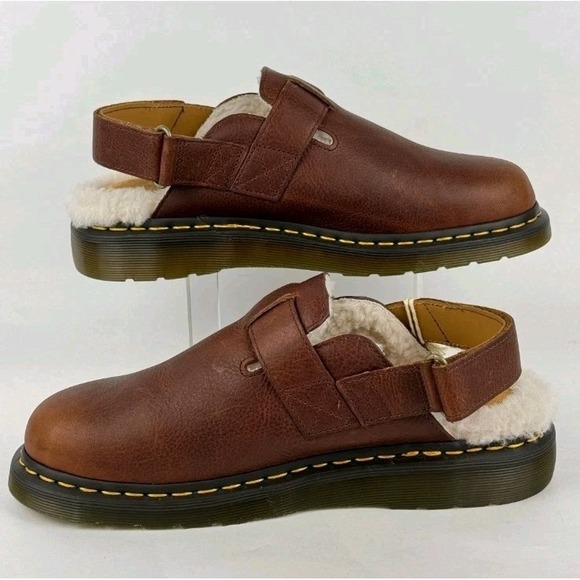 Dr. Martens Jorge II FL Faux Fur Lined Brown Leather Strap Mule WMNS 9 MENS 8 - Picture 5 of 9